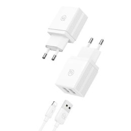 USAMS Ład. siec. 2xUSB 18W + kabelLightning/USB-A Fast Charging biały/white series HC HCXLTZ01