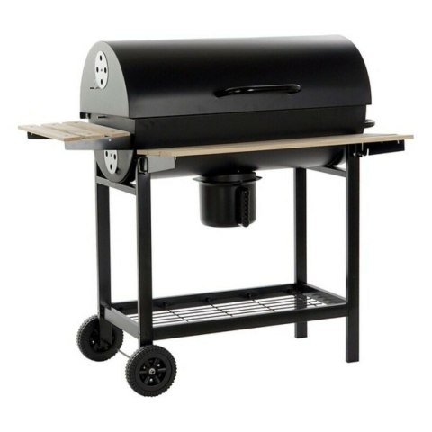 Grill Węglowy z Pokrywką i Kółkami DKD Home Decor Czarny Naturalny Drewno Metal Stal 108 x 71 x 103 cm