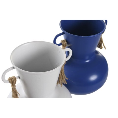 Wazon DKD Home Decor Metal Biały Granatowy (12 x 12 x 16 cm) (2 Sztuk)