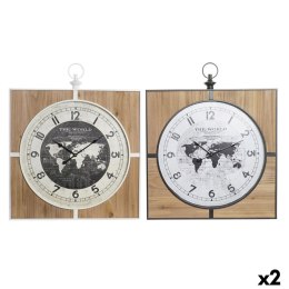 Zegar Ścienny DKD Home Decor Czarny Biały Żelazo Vintage 60 x 4,5 x 60 cm Drewno MDF Mapa Świata (2 Sztuk)