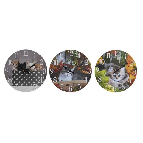 Zegar Ścienny DKD Home Decor Wielokolorowy Kotów Drewno MDF (34 x 4 x 34 cm) (3 Sztuk)