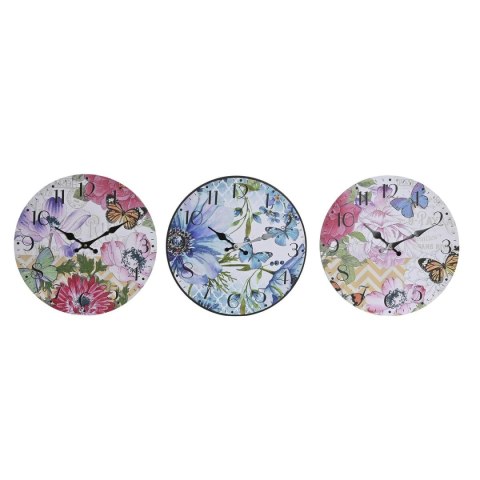 Zegar Ścienny DKD Home Decor Wielokolorowy Kvety Drewno MDF (34 x 4 x 34 cm) (3 Sztuk)