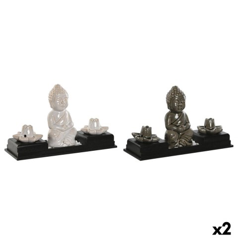 Palnik olejków eterycznych Home ESPRIT Ceramika Drewno MDF Budda 24 x 8 x 14 cm (2 Sztuk)