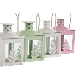 Zestaw lampionów Home ESPRIT Biały Kolor Zielony Różowy Szkło Żelazo Shabby Chic 7 x 7 x 10 cm (3 Części) (4 Sztuk)