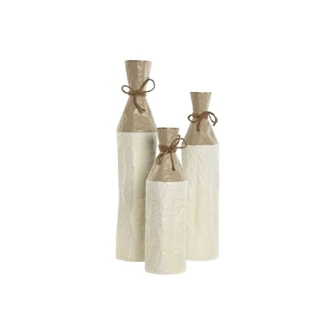 Zestaw 3 Wazony Home ESPRIT Biały Złoty Metal 14 x 14 x 67 cm (3 Części)