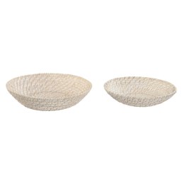 Dekoracja na Stół Home ESPRIT Biały Naturalny Bambus Rattan 35 x 35 x 8 cm (2 Części)