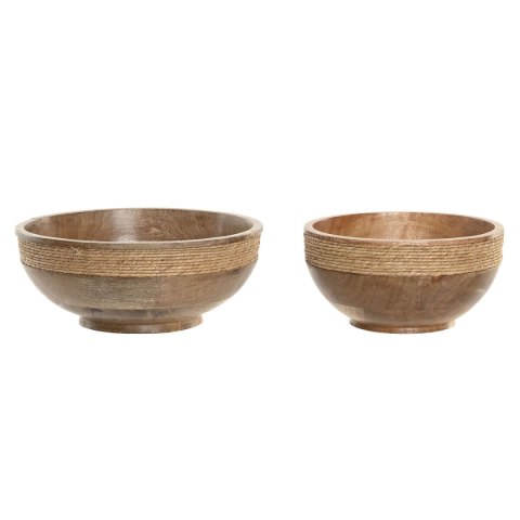 Dekoracja na Stół Home ESPRIT Brązowy Sznurek Drewno mango 25 x 25 x 10 cm (2 Sztuk)