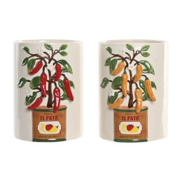 Wazon Home ESPRIT Biały Czerwony Kolor Zielony Ceramika Miejska Papryka 22 x 22 x 28 cm (2 Sztuk)
