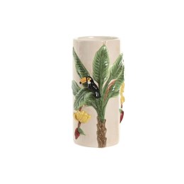 Wazon Home ESPRIT Kolor Zielony Beżowy Ceramika Ptaki Tropikalny 12 x 12 x 22 cm