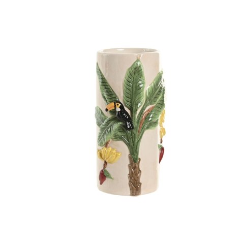 Wazon Home ESPRIT Kolor Zielony Beżowy Ceramika Ptaki Tropikalny 12 x 12 x 22 cm