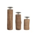 Zestaw świeczników Home ESPRIT Brązowy Czarny Naturalny Żelazo drewno tekowe 8 x 8 x 30 cm (3 Sztuk)
