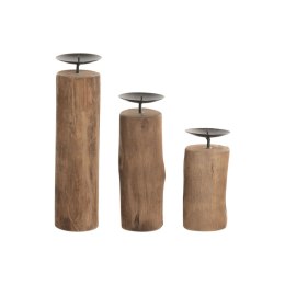 Zestaw świeczników Home ESPRIT Brązowy Czarny Naturalny Żelazo drewno tekowe 8 x 8 x 30 cm (3 Sztuk)