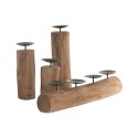 Zestaw świeczników Home ESPRIT Brązowy Czarny Naturalny Żelazo drewno tekowe 8 x 8 x 30 cm (3 Sztuk)