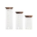 3 pojemniki masy DKD Home Decor 10,2 x 10,2 x 27,7 cm Naturalny Przezroczysty Drewno akacjowe Litery Szkło borokrzemowe