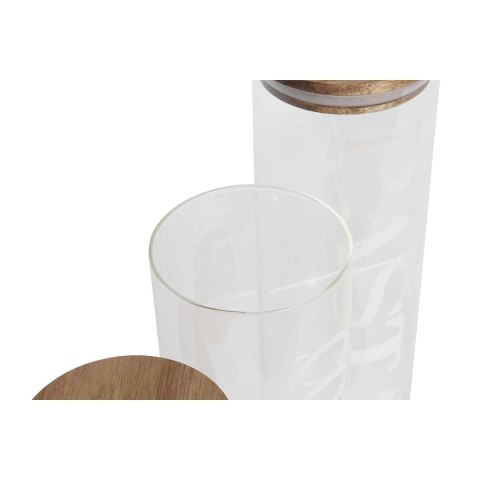 3 pojemniki masy DKD Home Decor 10,2 x 10,2 x 27,7 cm Naturalny Przezroczysty Drewno akacjowe Litery Szkło borokrzemowe