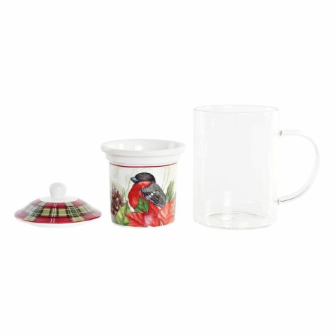Kubek do naparów DKD Home Decor Vták Szkło Porcelana Czerwony (300 ml) (2 Sztuk)