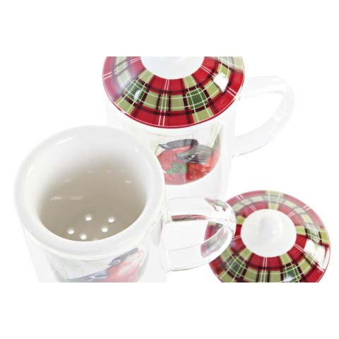 Kubek do naparów DKD Home Decor Vták Szkło Porcelana Czerwony (300 ml) (2 Sztuk)