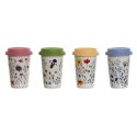 Kubek z pokrywką DKD Home Decor Wielokolorowy Kvety 400 ml (4 Sztuk)