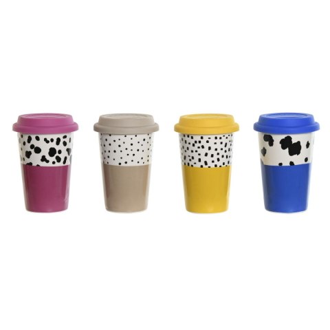 Kubek z pokrywką DKD Home Decor Wielokolorowy zwierzęta Miejska 400 ml (4 Sztuk)
