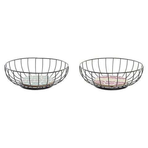 Miska na Owoce DKD Home Decor Niebieski Turkusowy Metal Drewno MDF 28 x 28 x 11 cm (2 Sztuk)
