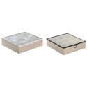 Pojemnik na Herbatę DKD Home Decor Niebieski Biały Czarny Naturalny Metal Szkło Drewno MDF 24 x 24 x 6,5 cm (2 Sztuk)