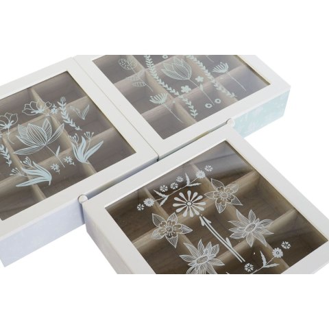 Pojemnik na Herbatę DKD Home Decor Niebieski Biały Kolor Zielony Liliowy Metal Szkło Drewno MDF (3 Sztuk)