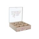 Pojemnik na Herbatę DKD Home Decor Szkło Metal Wielokolorowy Drewno MDF (24,5 x 24,5 x 6 cm) (2 Sztuk)