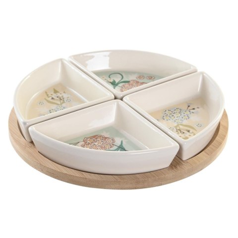 Tacka do przekąsek DKD Home Decor 21,5 x 21,5 x 1 cm Beżowy Biały Kamionka Tradycyjny