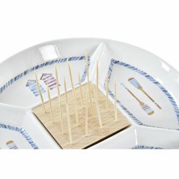 Tacka do przekąsek DKD Home Decor Niebieski Naturalny Bambus Kamionka Śródziemnomorski 23,5 x 23,5 x 7 cm