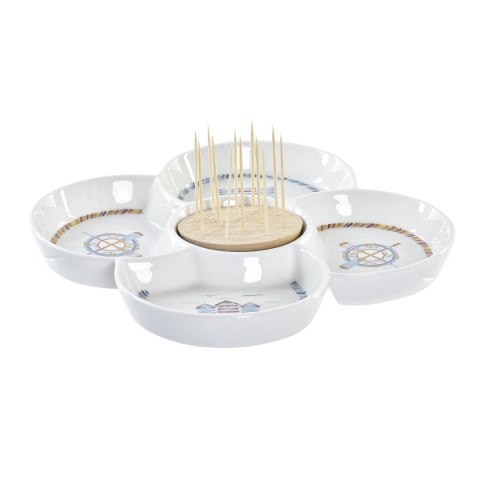 Tacka do przekąsek DKD Home Decor Niebieski Naturalny Bambus Kamionka Śródziemnomorski 25 x 25 x 10 cm