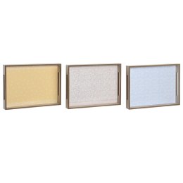 Tacka do przekąsek DKD Home Decor Niebieski Różowy Żółty 3 Części Drewno MDF 40 x 30 x 5 cm Shabby Chic