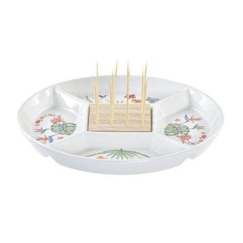 Tacka do przekąsek DKD Home Decor Wielokolorowy Naturalny Bambus Kamionka Tropikalny 23,5 x 23,5 x 7 cm