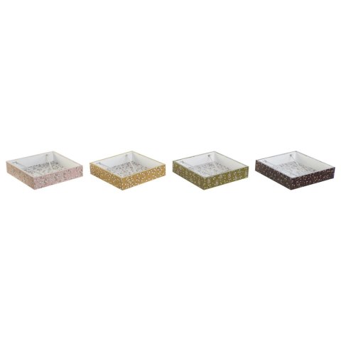 Uchwyt do serwetek DKD Home Decor Kolor Zielony Musztarda Ceimnobrązowy Metal Aluminium Drewno MDF 18 x 18 x 4 cm (4 Sztuk)