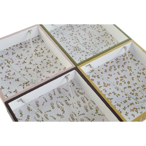 Uchwyt do serwetek DKD Home Decor Kolor Zielony Musztarda Ceimnobrązowy Metal Aluminium Drewno MDF 18 x 18 x 4 cm (4 Sztuk)