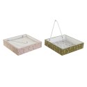 Uchwyt do serwetek DKD Home Decor Kolor Zielony Musztarda Ceimnobrązowy Metal Aluminium Drewno MDF 18 x 18 x 4 cm (4 Sztuk)
