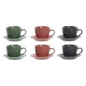 Zestaw 6 filiżanek z talerzykami DKD Home Decor Kolor Zielony Różowy Ciemny szary Kamionka 150 ml 16 x 17 x 35 cm