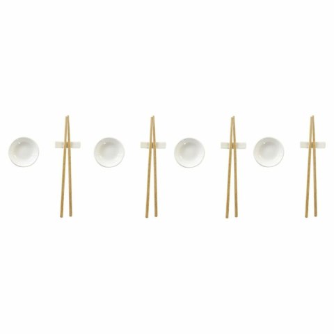 Zestaw do Sushi DKD Home Decor Bambus Kamionka Biały Naturalny Orientalny 27,3 x 20,3 x 2,5 cm (12 Sztuk)