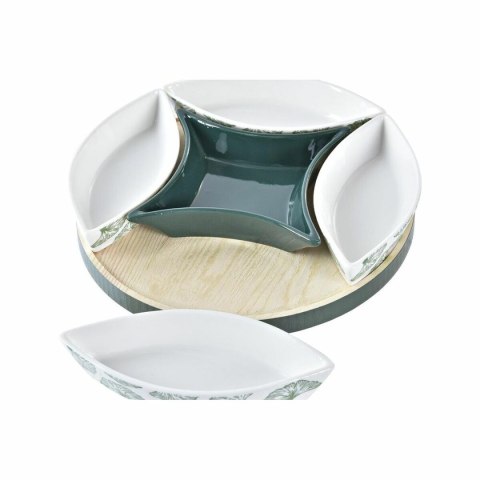 Zestaw do przystawek DKD Home Decor Drewno 22 x 22 x 1 cm Kartki Kolor Zielony Kamionka