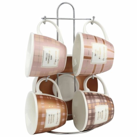 Zestaw filiżanek do kawy DKD Home Decor Biały Brązowy Różowy Metal Porcelana 210 ml