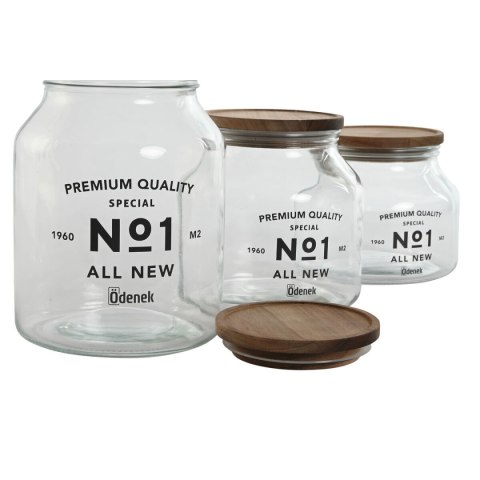 3 pojemniki masy Home ESPRIT Naturalny Szkło Drewno akacjowe 1,5 L 2 L 3 L 16 x 16 x 21 cm