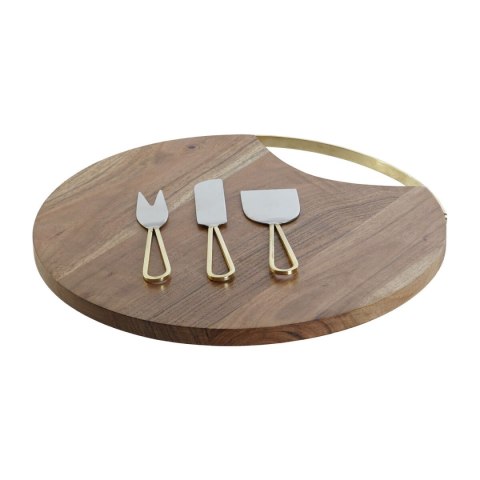 Deska do krojenia DKD Home Decor Złoty Naturalny Stal nierdzewna Drewno akacjowe 35,5 x 35,5 x 1,5 cm (4 Części)