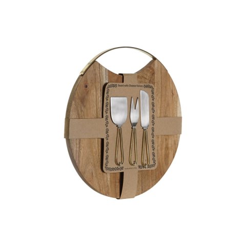 Deska do krojenia DKD Home Decor Złoty Naturalny Stal nierdzewna Drewno akacjowe 35,5 x 35,5 x 1,5 cm (4 Części)