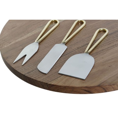 Deska do krojenia DKD Home Decor Złoty Naturalny Stal nierdzewna Drewno akacjowe 35,5 x 35,5 x 1,5 cm (4 Części)