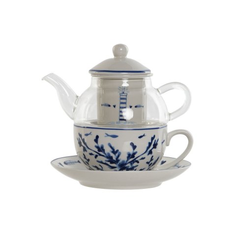 Dzbanek na herbatę Home ESPRIT Niebieski Biały Szkło Porcelana
