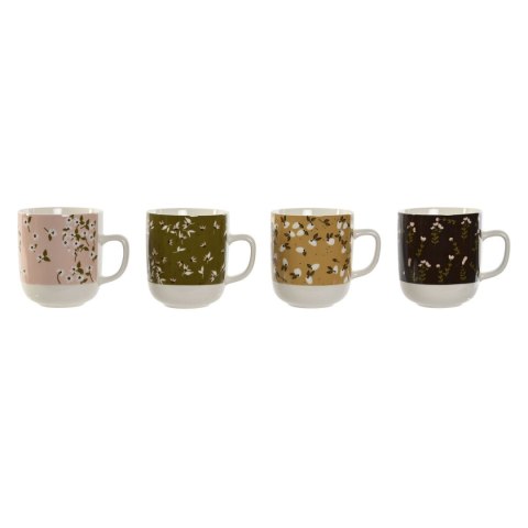 Kubek DKD Home Decor Brązowy Kolor Zielony Różowy Musztarda Porcelana 380 ml (4 Sztuk)