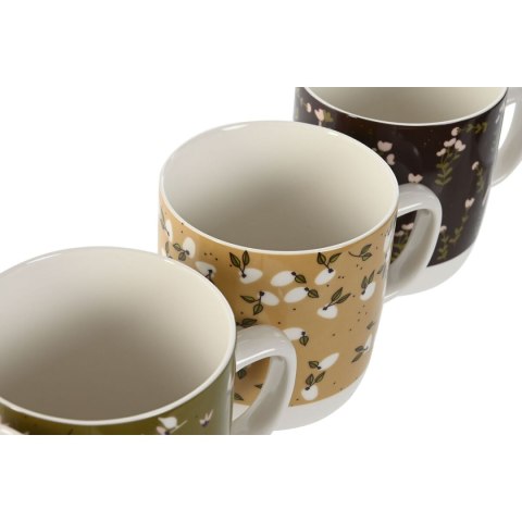 Kubek DKD Home Decor Brązowy Kolor Zielony Różowy Musztarda Porcelana 380 ml (4 Sztuk)
