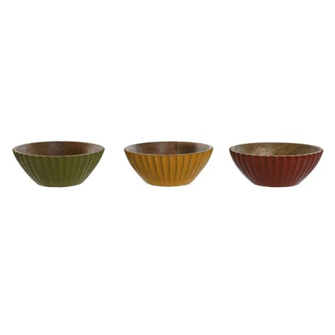 Miska na Przekąski Home ESPRIT Żółty Kolor Zielony Koral Drewno mango 15 x 15 x 8 cm (3 Sztuk)