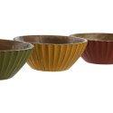 Miska na Przekąski Home ESPRIT Żółty Kolor Zielony Koral Drewno mango 15 x 15 x 8 cm (3 Sztuk)