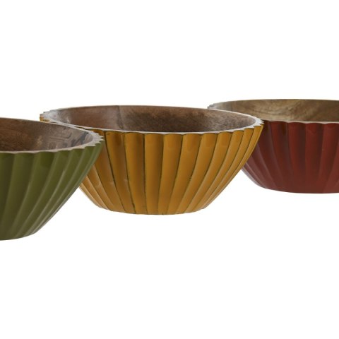 Miska na Przekąski Home ESPRIT Żółty Kolor Zielony Koral Drewno mango 15 x 15 x 8 cm (3 Sztuk)