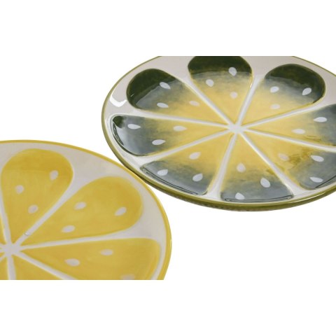 Płaski Talerz Home ESPRIT Żółty Kolor Zielony Kamionka Cytrynowa 22,5 x 22,5 x 2,5 cm (2 Sztuk)